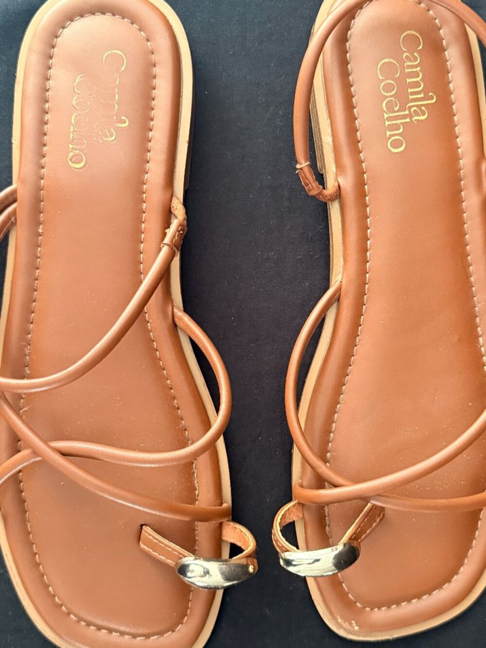 Camila Coelho Tan Strappy Toe-Ring Wrap Flat Sandals